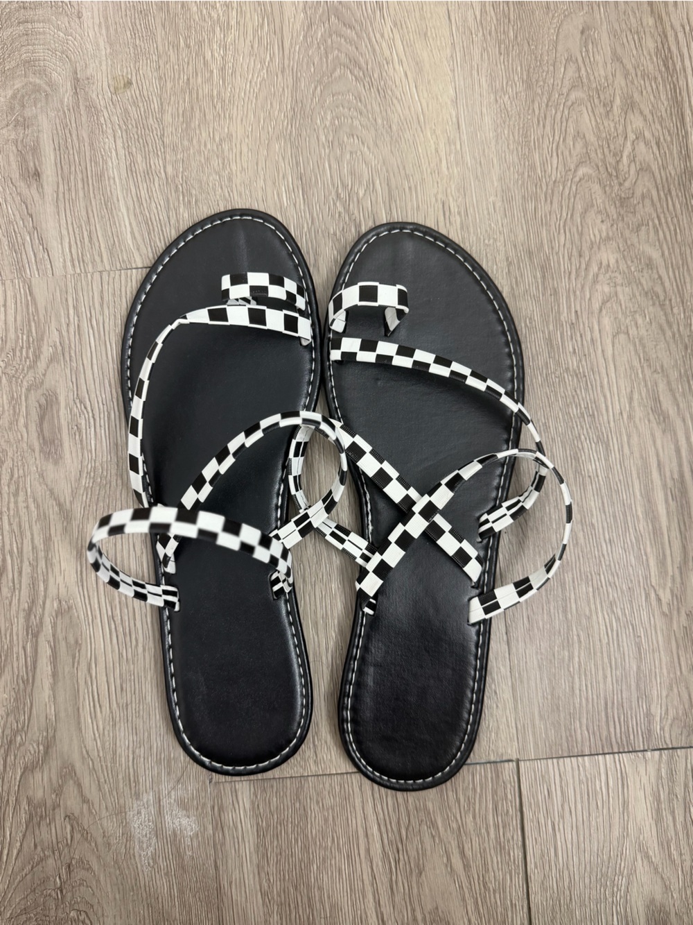 Black Sandals with Black & White Checker Straps - Women